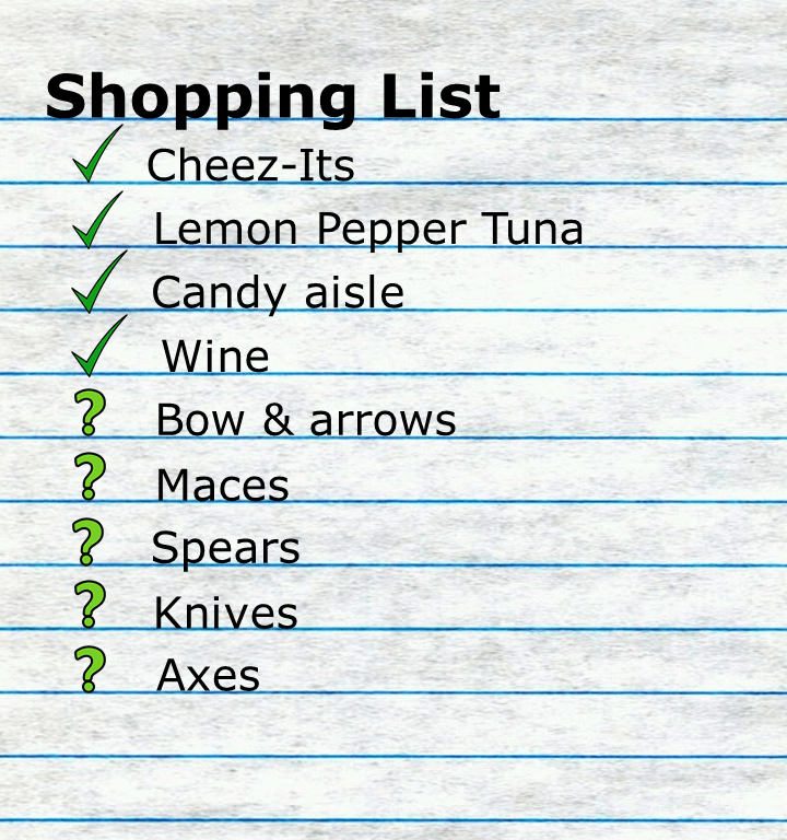 image result depicting a shopping list created for a Young Adult dystopian novel 