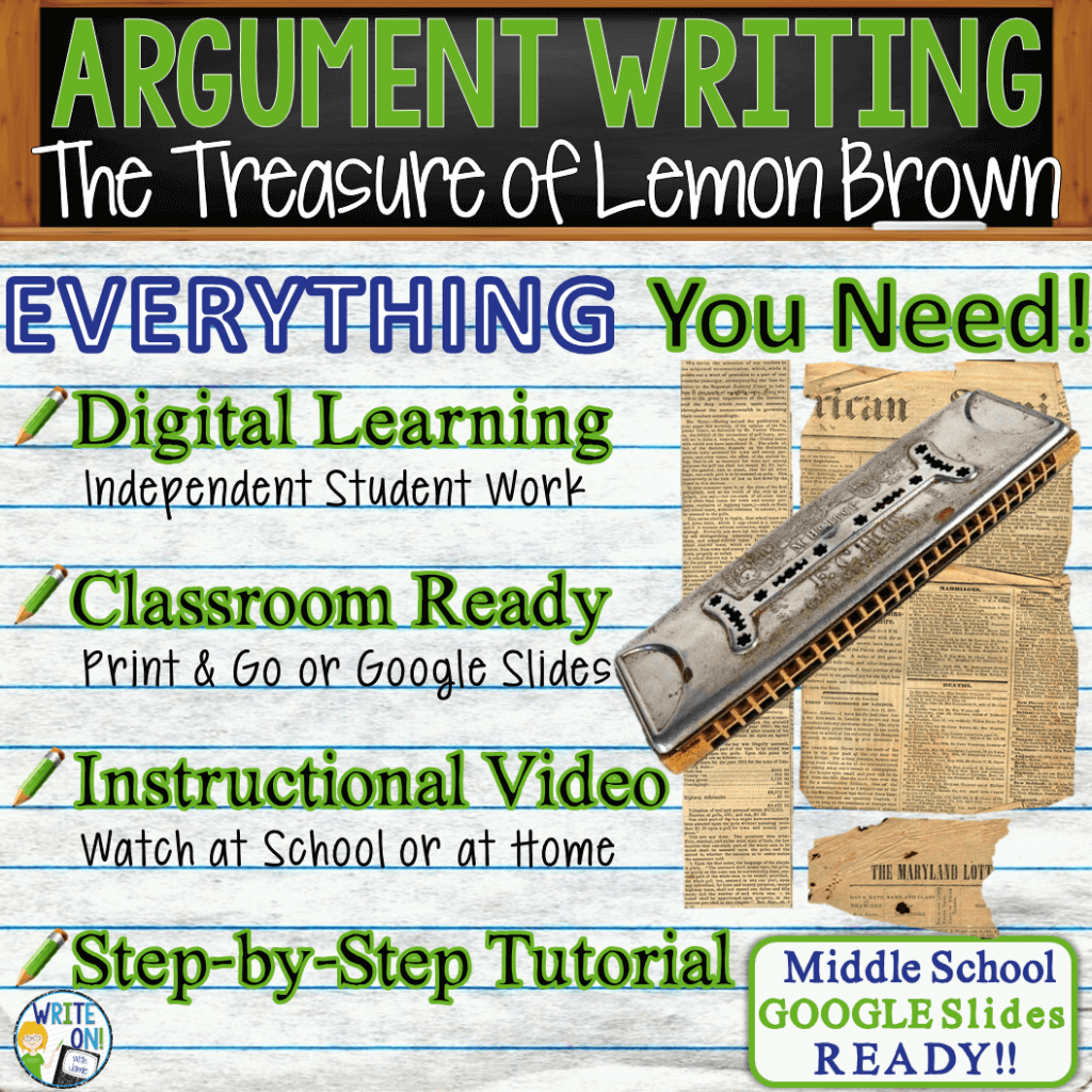 The Treasure of Lemon Brown; Walter Dean Myers; distance learning; argumentative writing; text dependent analysis; tda; opinion; essay; 1
